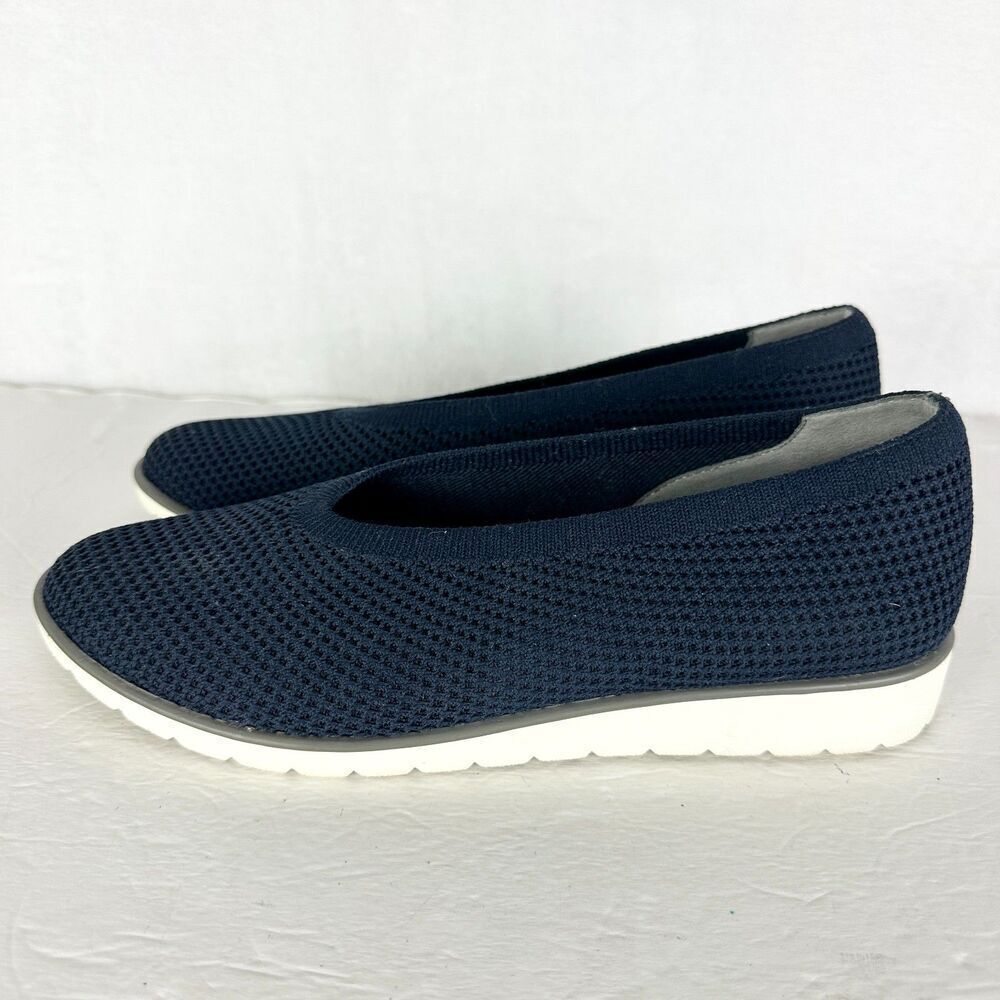 Eileen Fisher Heaven Stretch Knit Wedge Ballet Flat Size 7.5 Navy Blue V-Shaped